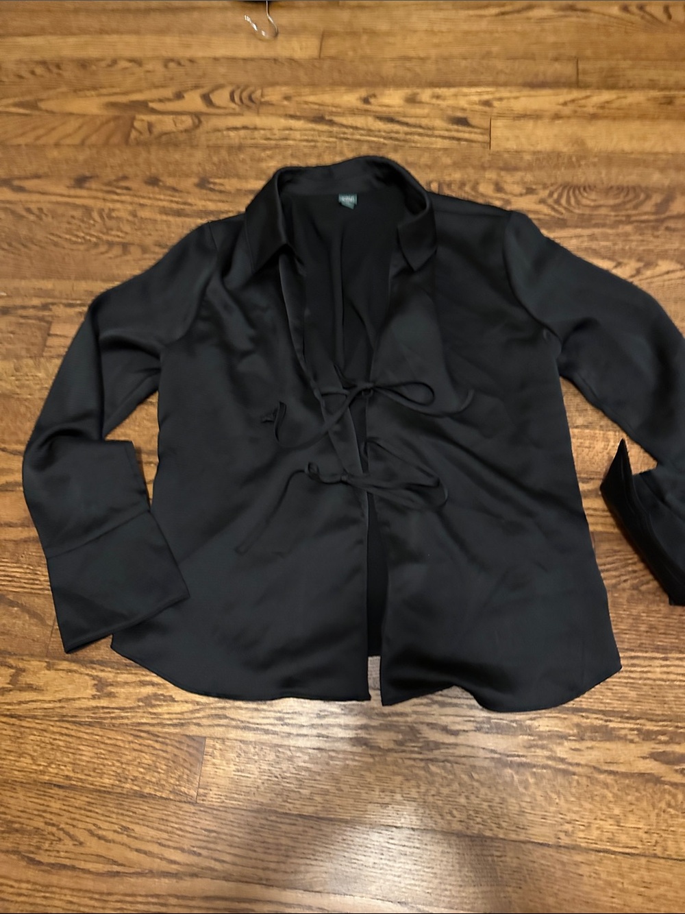 wild fable Black Satin Tie-Front Blouse